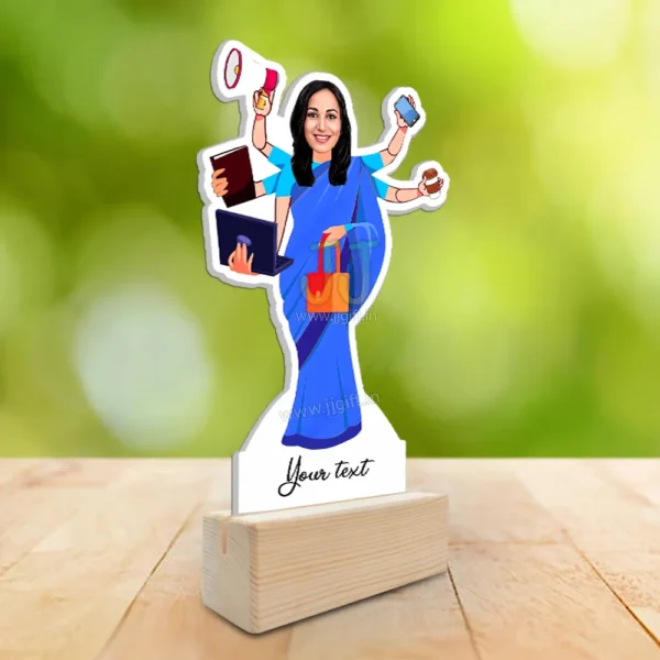 Multitasker female in saree caricature gift, Personalized Multitasker female standee gift idea - Image 2