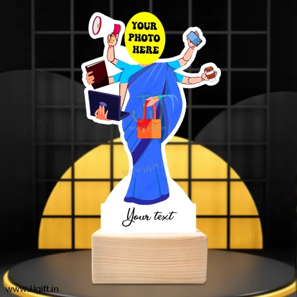 Multitasker female in saree caricature gift, Personalized Multitasker female standee gift idea - Image 3