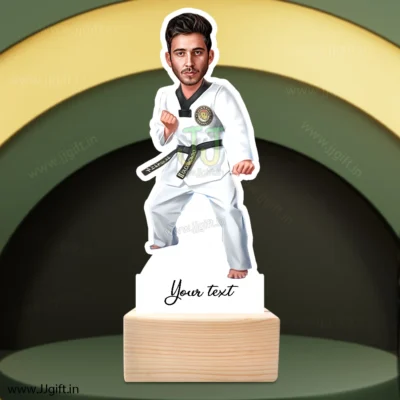 Personalized karate standee gift for black belt, Black belt student caricature gift