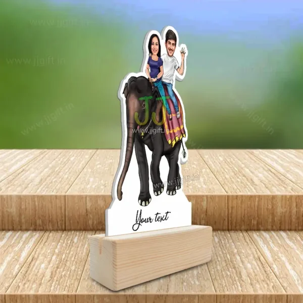 Persoanlized Couple Ride On Elephant Caricature Standee - Image 2
