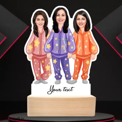 Three Female Girl Standing Caricature Gift
