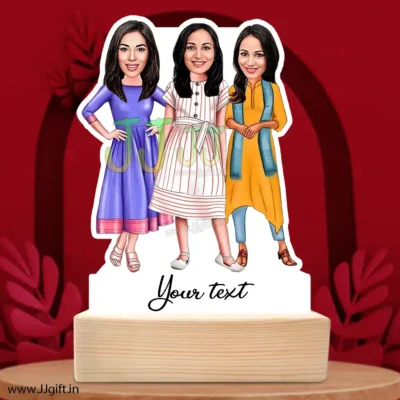 Caricature Gift Ideas For Best 3 Female Friend, Unique Standee Gift For Female Friends