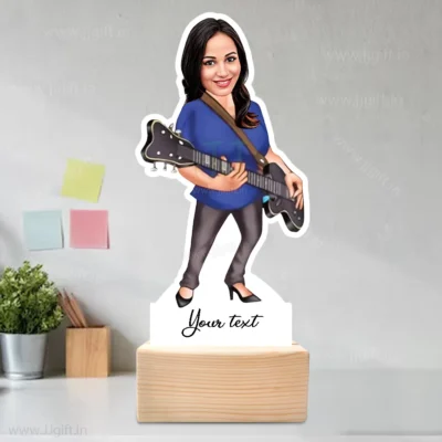 Personalized Female Guitarist Standee Caricature Gift, Custom Guitar Lover Gift For Her