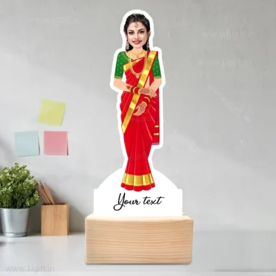 South Indian Lady Wearing Silk Saree For Wedding caricature,Standee Gift For Woman In Saree