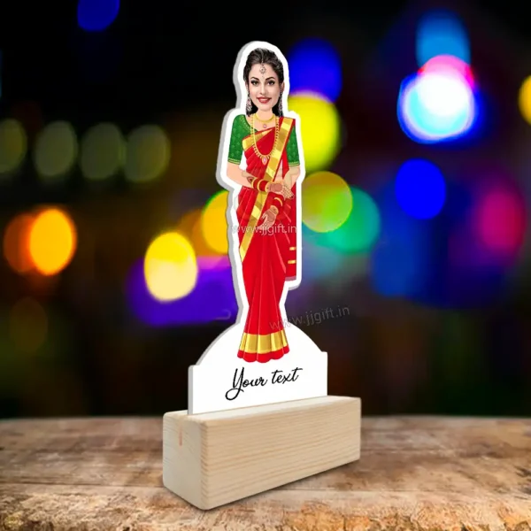 South Indian Lady Wearing Silk Saree For Wedding caricature,Standee Gift For Woman In Saree - Image 2
