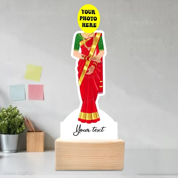 South Indian Lady Wearing Silk Saree For Wedding caricature,Standee Gift For Woman In Saree - Image 3