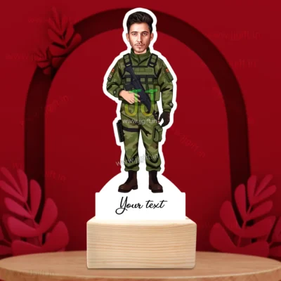 Army Soldier Caricature Standee Gift, Personalized Military Figurine with Face, Unique Gift for Indian Army Officers, Soldiers or Army Lovers