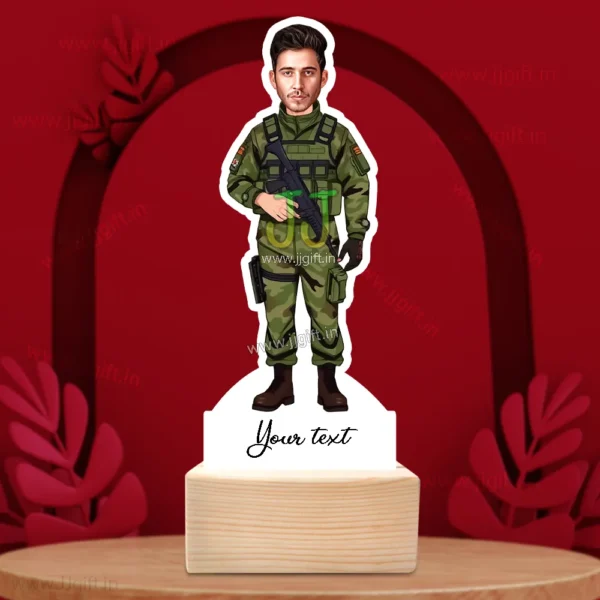 Army Soldier Caricature Standee Gift, Personalized Military Figurine with Face, Unique Gift for Indian Army Officers, Soldiers or Army Lovers
