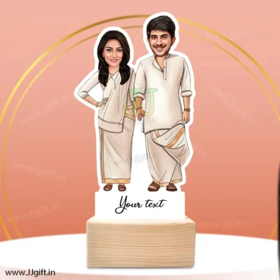 CulturalCharm - Personalized Indian Couple Standee in Traditional Attire