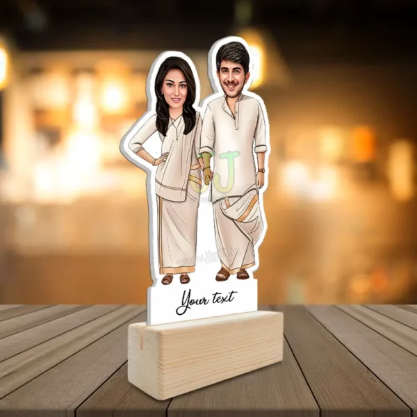 CulturalCharm - Personalized Indian Couple Standee in Traditional Attire - Image 2