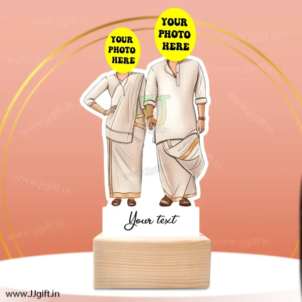 CulturalCharm - Personalized Indian Couple Standee in Traditional Attire - Image 3