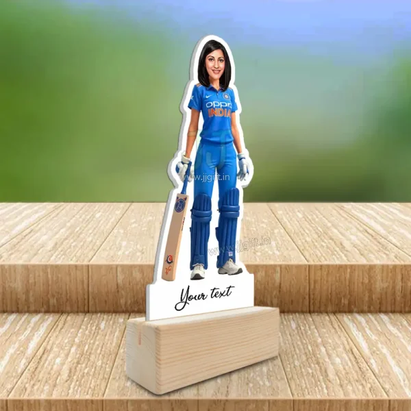 Custom India Cricket Jersey Caricature Gift for Her, Personalized Women’s Cricket Themed Table Standee Gift - Image 2