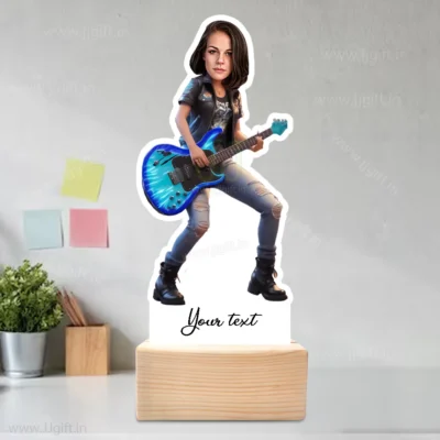 Electric Guitar Girl Caricature, Personalized Desk Stand for Rock Fans