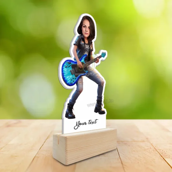 Electric Guitar Girl Caricature, Personalized Desk Stand for Rock Fans - Image 2