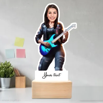 Female Guitarist Custom Caricature, Unique Rock Star Personalized Gift For Her