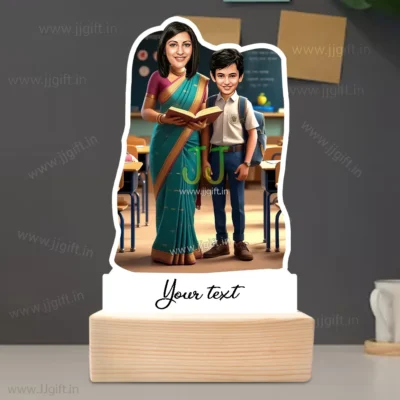 Guru-Shishya Acrylic Caricature Gift – Personalized Teacher’s Day Showpiece For Female Teacher