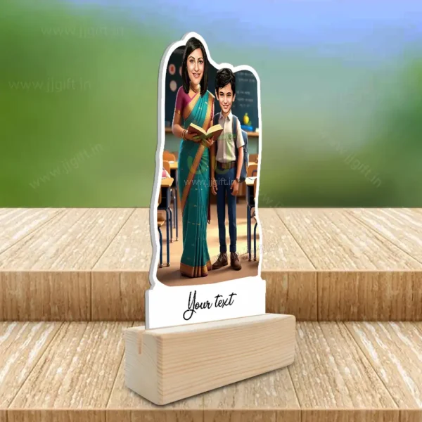 Guru-Shishya Acrylic Caricature Gift – Personalized Teacher’s Day Showpiece For Female Teacher - Image 2