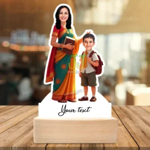 Heartfelt Teacher & Kid Caricature - Custom Classroom Gift for Mentors
