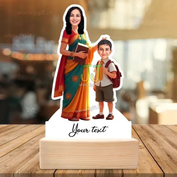 Heartfelt Teacher & Kid Caricature - Custom Classroom Gift for Mentors