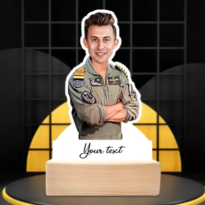Personalized Air Force Pilot Caricature Standee, Custom Military Aviator Gift for Indian Air Force Officers