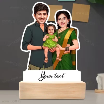 Personalized Family Caricature With 1 Couple and 1 Girl - Ethnic Outfit Edition