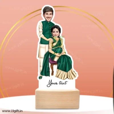 Personalized Pregnant Couple Caricature Standee - Custom Face Acrylic Showpiece for Expecting Parents, Baby Shower Gift or Pregnancy Announcement