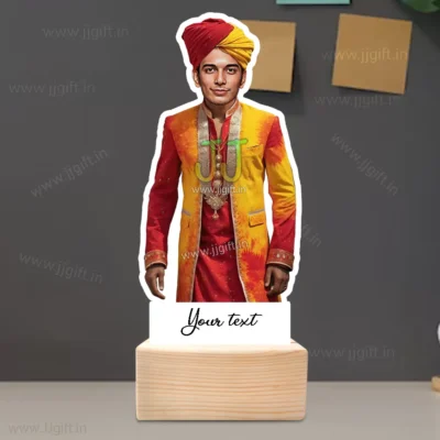 Royal Rajasthani Outfit Caricature Gift Idea, Personalized Rajasthani Man Caricature Table Stand