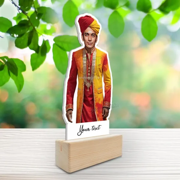 Royal Rajasthani Outfit Caricature Gift Idea, Personalized Rajasthani Man Caricature Table Stand - Image 2