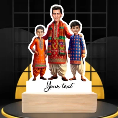 Royal Roots – Father & Sons Personalized Caricature Gift, Personalized Tradition outfit Toon Standee For Father With 2 Sons