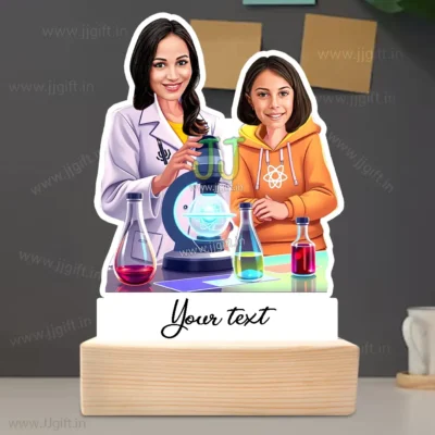 Science Spark Edition Teacher & Student Caricature Standee Gift, Personalized Educational Standee For Girl Student & Teacher
