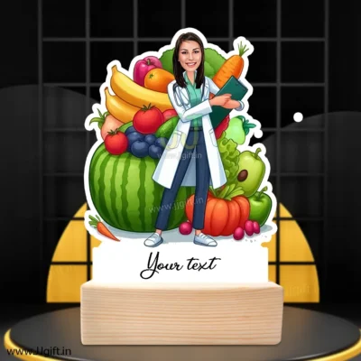 Custom Dietitian Caricature Standee Gift, Personalized Nutritionist Cartoon Showpiece with Fruits & Vegetables