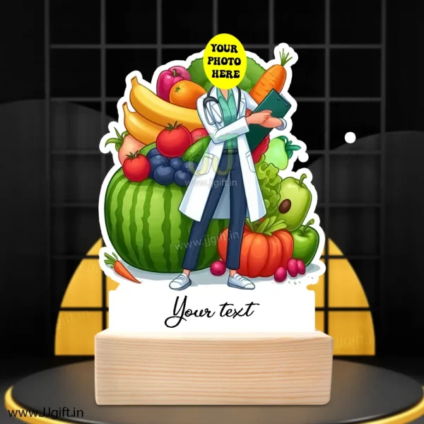 Custom Dietitian Caricature Standee Gift, Personalized Nutritionist Cartoon Showpiece with Fruits & Vegetables - Image 3