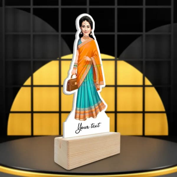 Customized Indian Woman Caricature Standee, Personalized Cartoon Gift in Saree with Handbag - Image 2