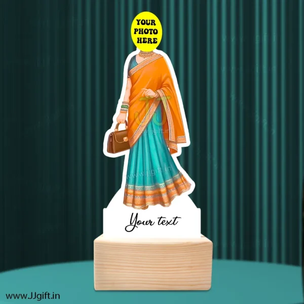Customized Indian Woman Caricature Standee, Personalized Cartoon Gift in Saree with Handbag - Image 3