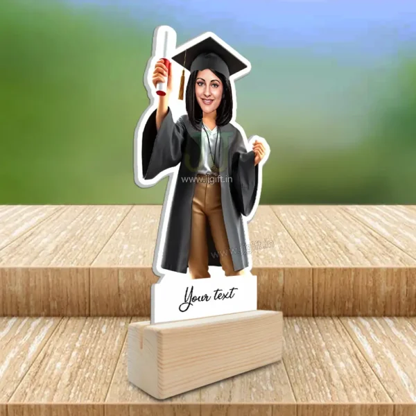 Female Graduate Caricature Standee, Custom Face Cartoon Gift for Her with Certificate and Cap - Image 2