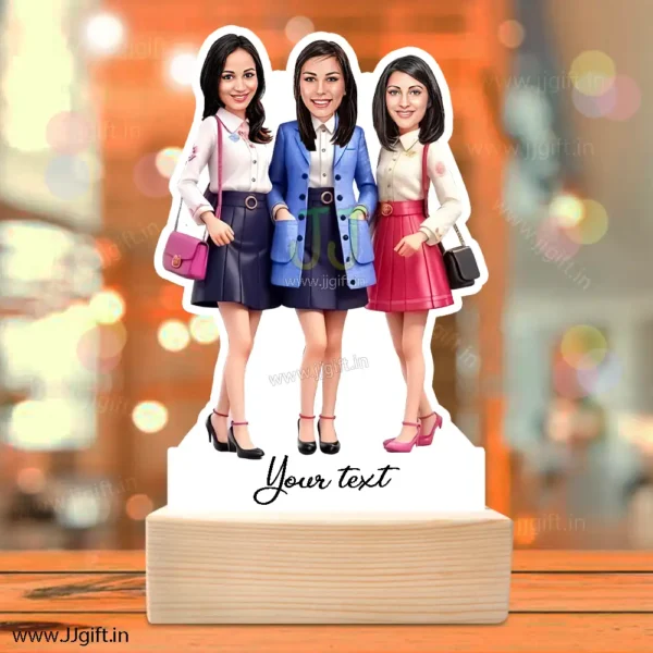 Modern Trio BFF Caricature Gift for Friends-Fashion Squad Edition
