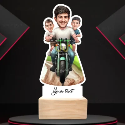 Personalized Family Bike Ride Caricature For Dad & 2 Son Standee, Custom Gift for Dad and Kids Riding Standee