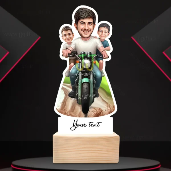 Personalized Family Bike Ride Caricature For Dad & 2 Son Standee, Custom Gift for Dad and Kids Riding Standee