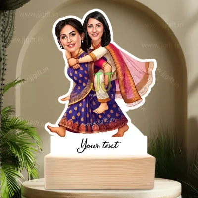 Personalized Indian Mom and Daughter Caricature-The Perfect Pair & Unbreakable Bond