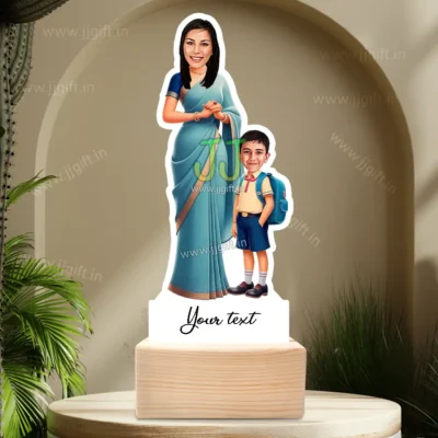Saraswati Spark Edition-Unique Standee Gift For Teacher with Kid Caricature, Custom Gift for School Farewell or Teachers Day