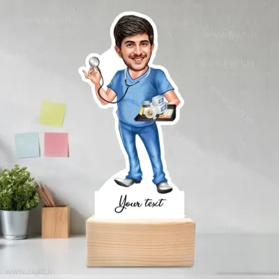 Stylish Male Nurse Caricature Desk Stand with Medical Props, Best Gift Item For Male Nurse