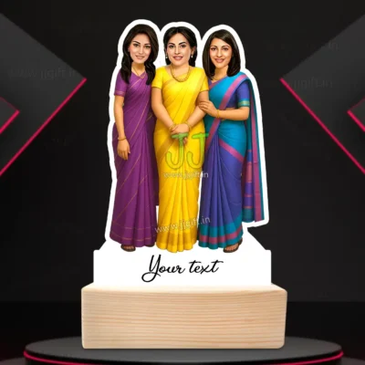 Three Women in Traditional Saree Caricature Standee-Saree Edition, Personalized Gift for Women, Friends, Sisters or Festive Celebrations