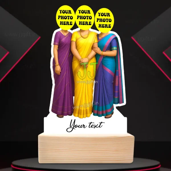 Three Women in Traditional Saree Caricature Standee-Saree Edition, Personalized Gift for Women, Friends, Sisters or Festive Celebrations - Image 3