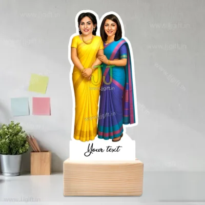 Two Women in Traditional Saree Caricature Standee-Saree Edition, Personalized Gift for Women, Friends, Sisters or Festive Celebrations