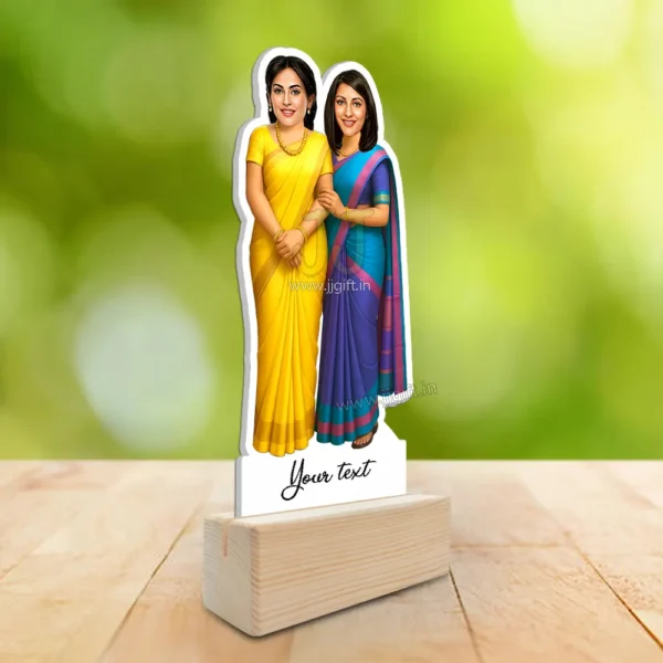 Two Women in Traditional Saree Caricature Standee-Saree Edition, Personalized Gift for Women, Friends, Sisters or Festive Celebrations - Image 2