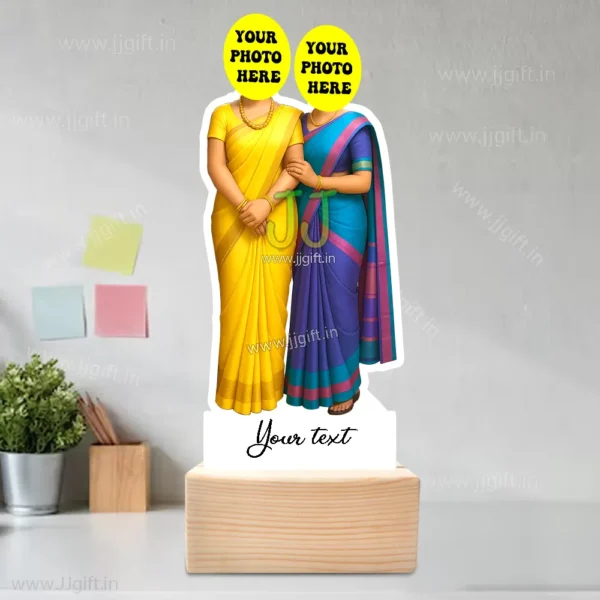 Two Women in Traditional Saree Caricature Standee-Saree Edition, Personalized Gift for Women, Friends, Sisters or Festive Celebrations - Image 3