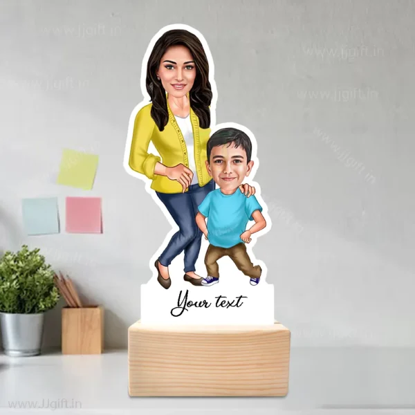 Unique Personalized Mom & Boy Caricature Standee