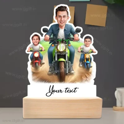 Custom Dad and Children Motorcycle Ride Caricature, Personalized Father with Kids Gift