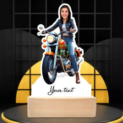 Custom Motorcycle Girl Caricature Standee, Stylish Female Rider Gift for Biker Women