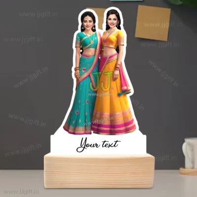 Indian Ethnic Wear Caricature Standee, Personalized Gift for Two Women